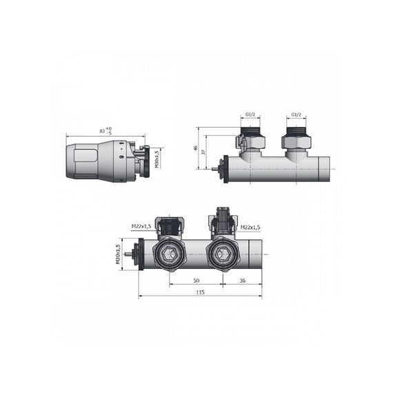 Heat Base Duo-Plex кутовий комплект для підключення радіатора, Колір: Білий, Колір: Білий, зображення 4