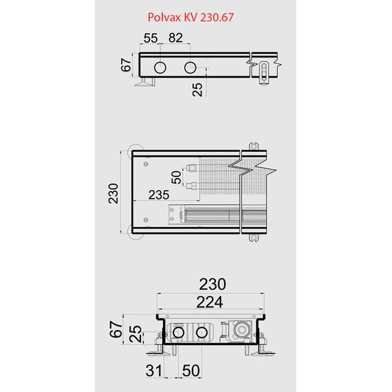 Polvax KV | Внутрипольный конвектор (принудительная конвекция), Глубина: 67, Модель: KV, Ширина: 230, Длина: 1000, изображение 3