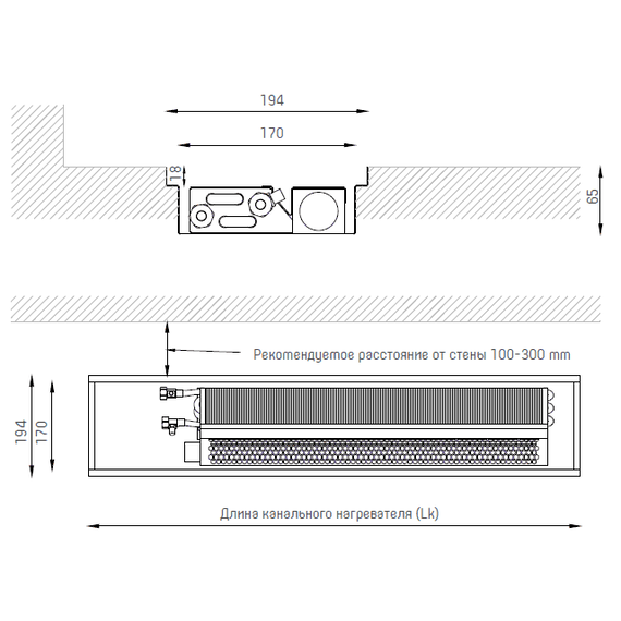 Verano VKN1 тонкий и узкий внутрипольный радиатор, Глубина: 65, Ширина: 165, Длина: 950, изображение 5