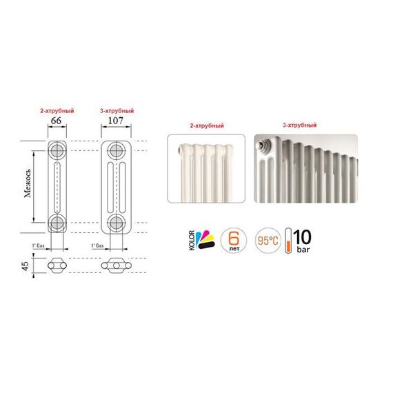 Трубчатый радиатор Luxrad Columnus 1800х450, цвет Technoline (LOFT), Цвет: Technoline, Высота: 1800, Длина: 450, Трубчатость: 2-х трубчатый, изображение 3